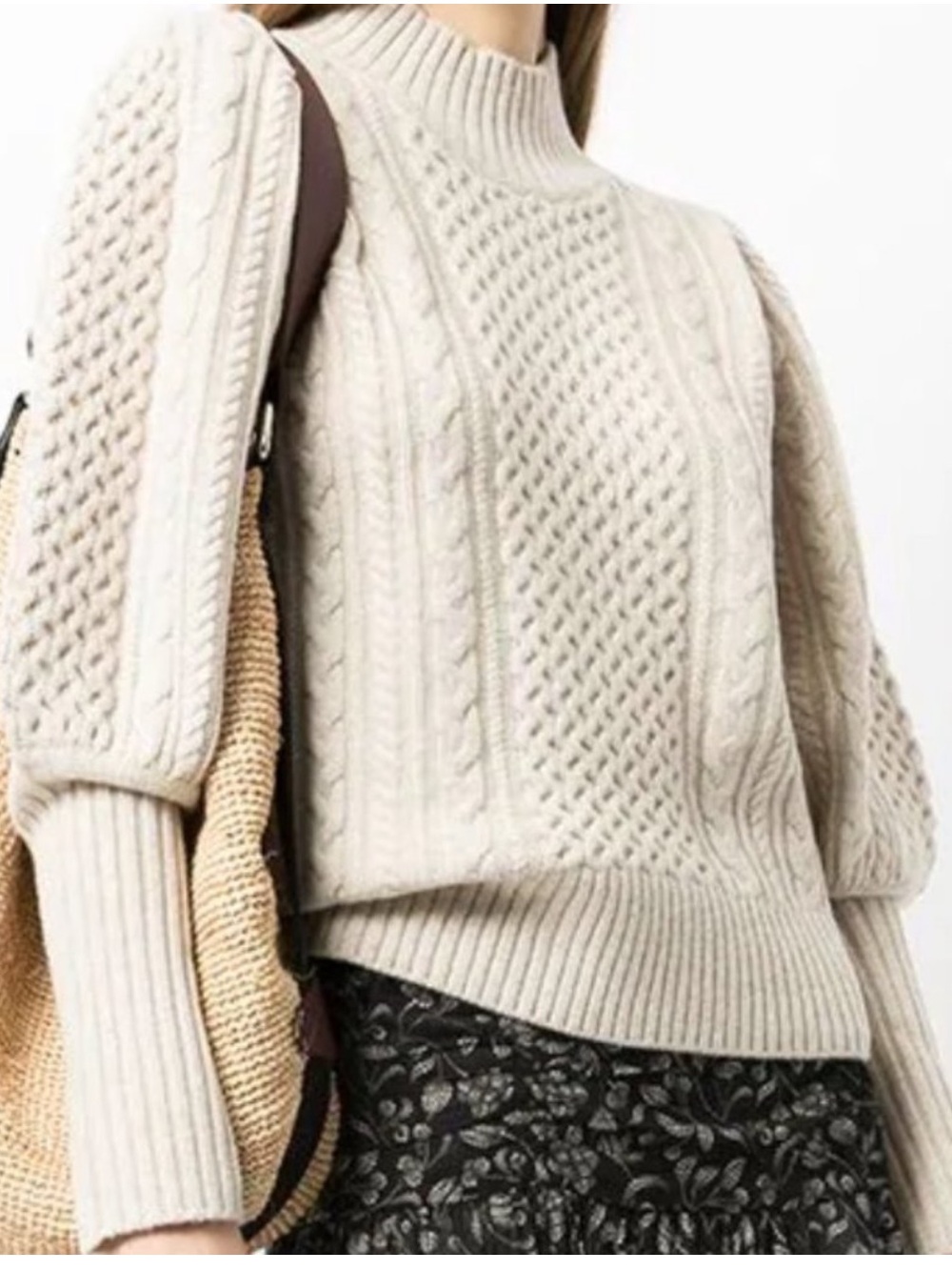 Sea New York Cable Stitch Sweater Extrafine Merino Wool in Barley Small Luxury - Picture 3 of 16